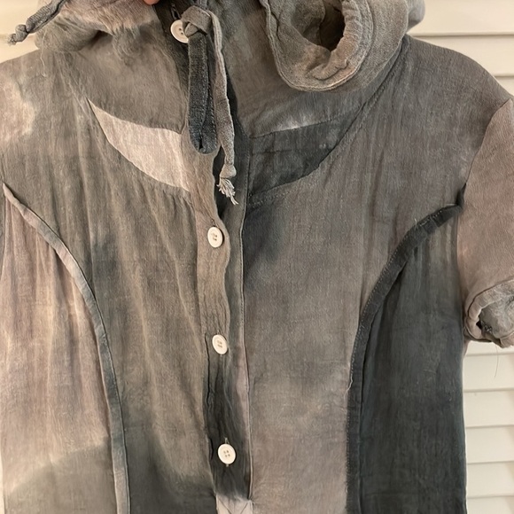 L!NK x OGI ANTUNAC Multicolor Gray Button Up Hooded Bubble Dress Pockets Unique - Picture 2 of 16